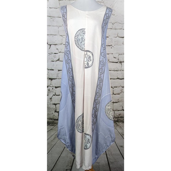 VINTAGE Artsy Batik Beachy Lagenlook Maxi Rayon Dress One Size - Picture 1 of 9